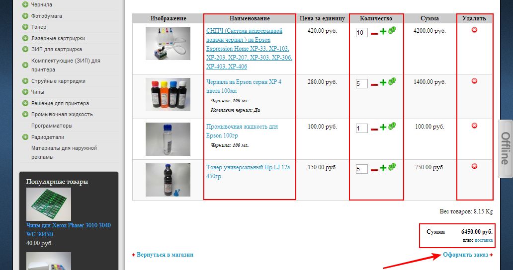 Проверка заказа в корзине