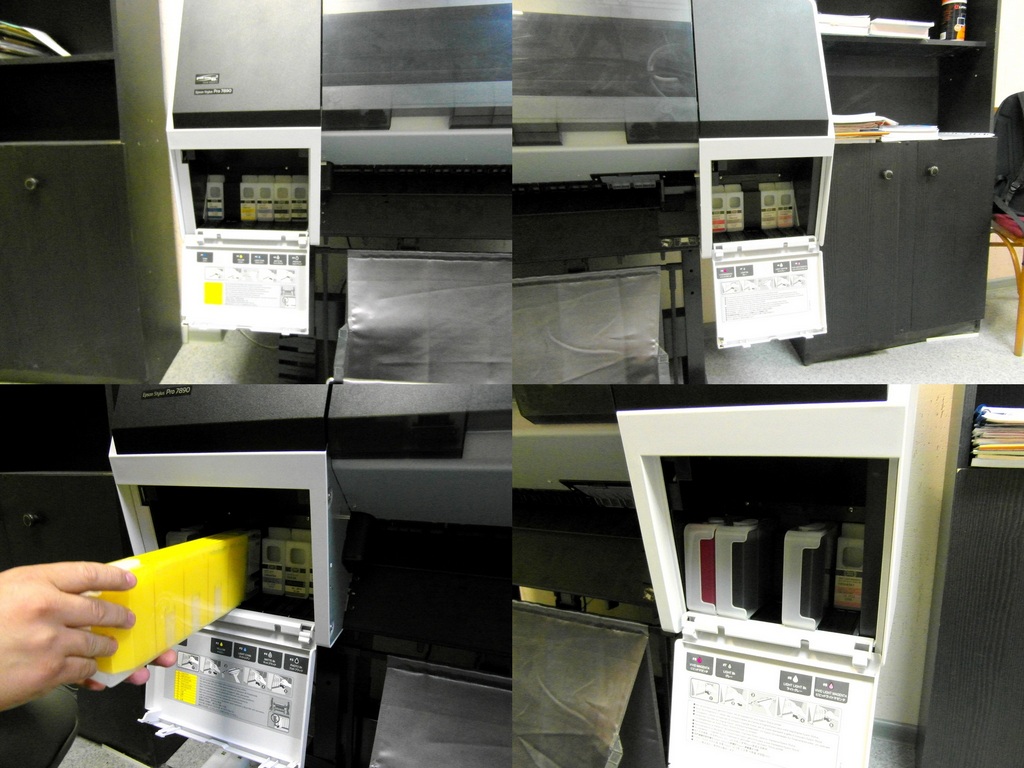 Устанавливаем картриджи в широкоформатный принтер